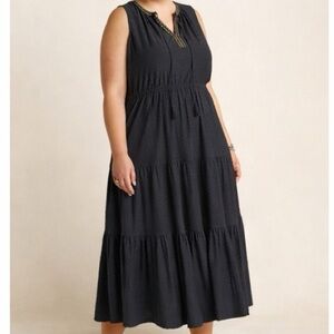 Les Serein STITCH FIX Navy Swiss Dot Tiered Maxi Dress 1X Boho Flattering